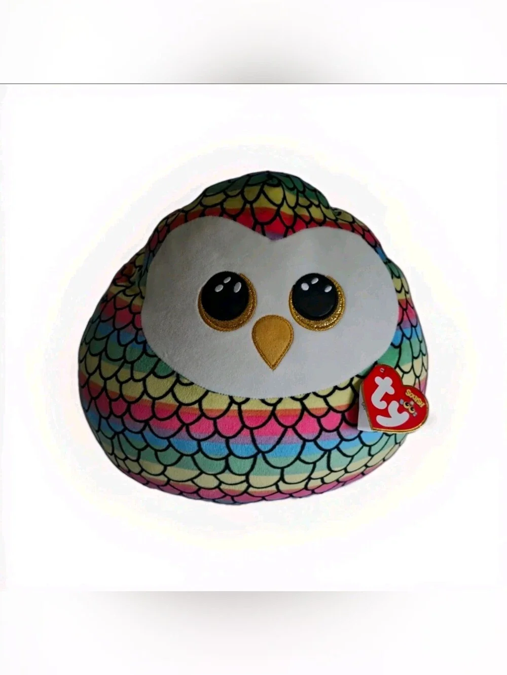 TY Squish-A-Boos Owen Owl Plush Stuffed Animal Pillow Rainbow Multicolor 14